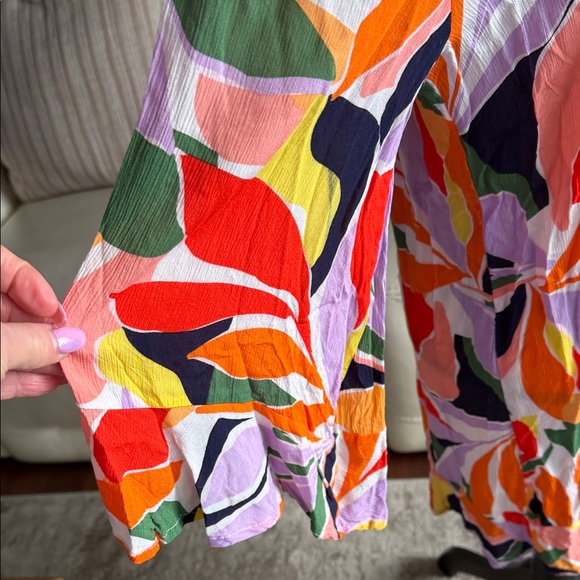 Beach, cover-up Vibrant Multicolor Leaf Pattern Dress - Picture 3 of 10